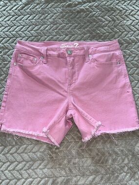 Seven7 Rose Pink Frayed Hem Denim Shorts